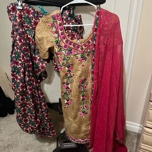 Embroidered Gold and Pink Traditional Dress